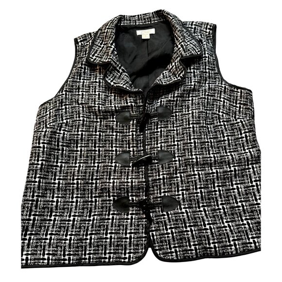 Christopher & Banks Vest Large Woven Toggle Buttons Black White - Picture 1 of 6